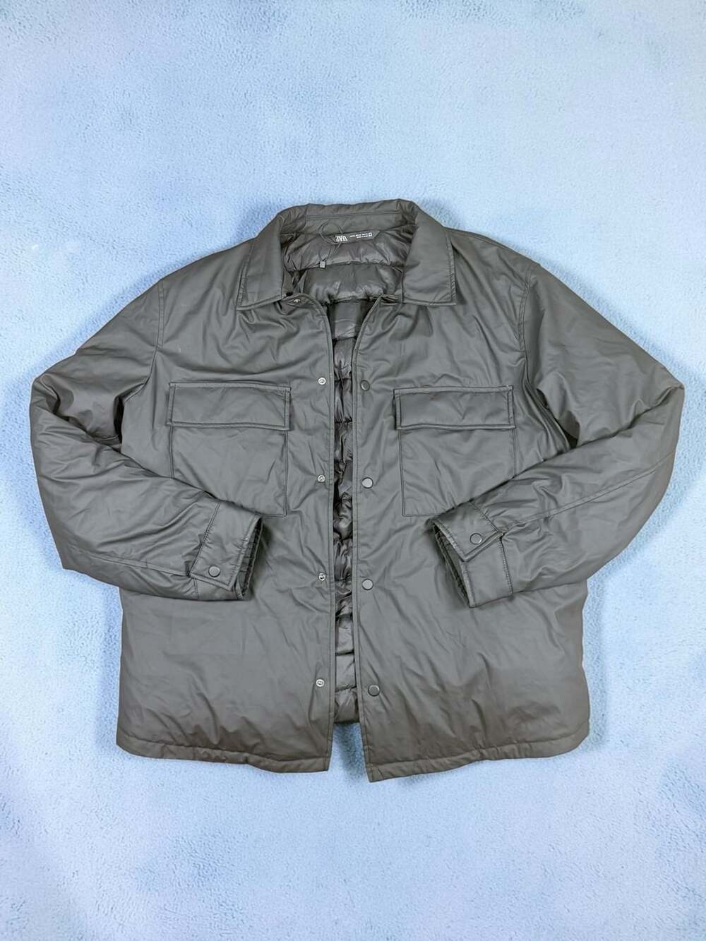 Zara Men's Quilted Puffer Snap-Button Shirt Jacket Shacket XL Dark Gray